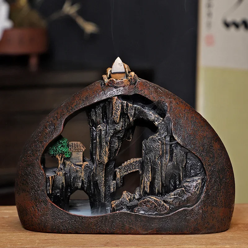 1pc High Mountain Flowing Water Recirculation Incense Burner Home Indoor Agarwood Zen Recirculation Incense Ornament