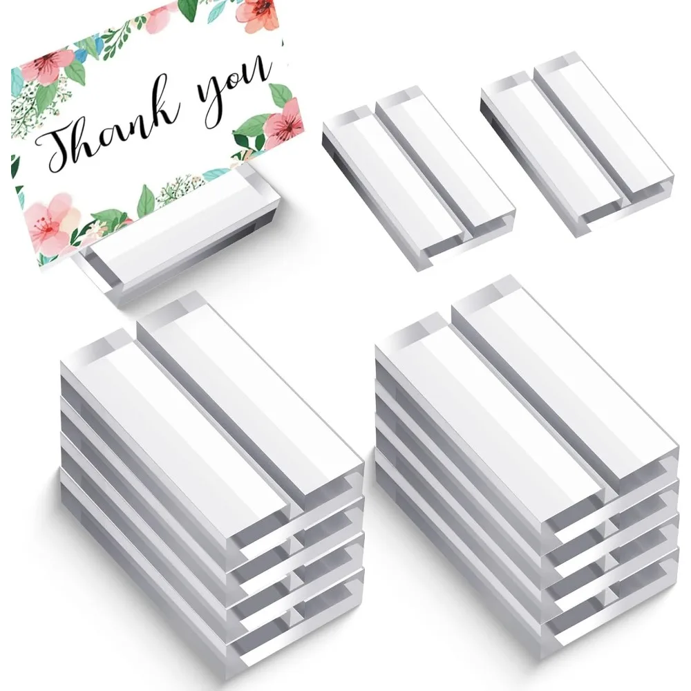 

12 PCS Acrylic Place Card Holders for Table, Clear Table Number Stands Name Card Holder Stands for Wedding Photos Name Cards Off