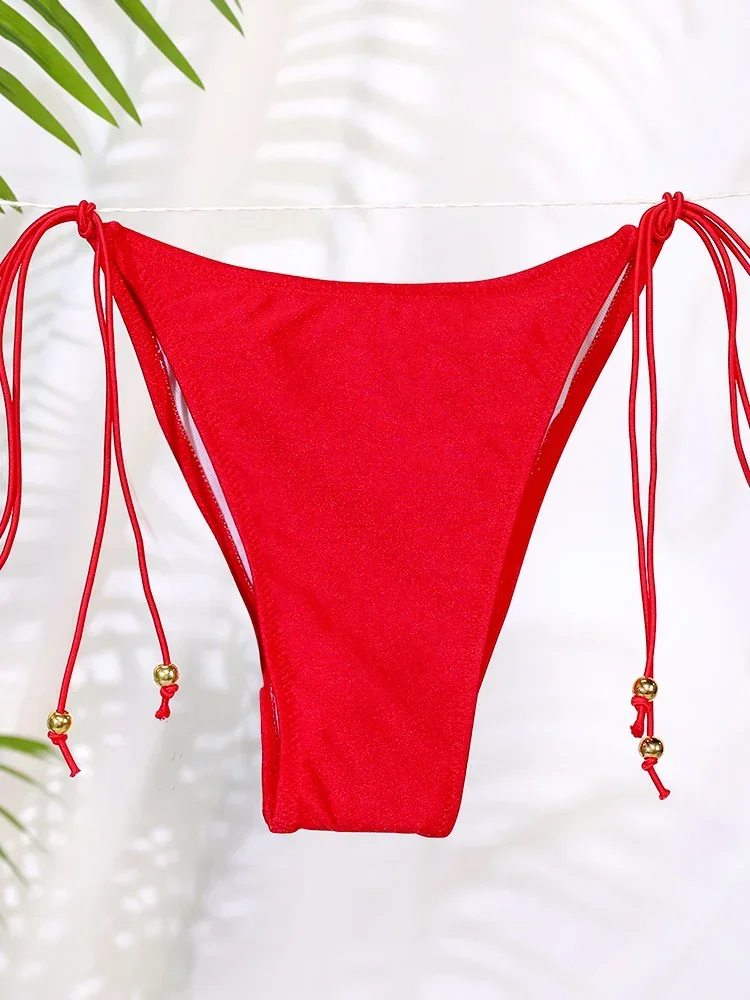 Sexy Triangle Mini Bikini Set Micro Thongs Red Swimsuit Women Bathing Suit Biquini Bandage Beachwear Print Swimwear Thong Bikini