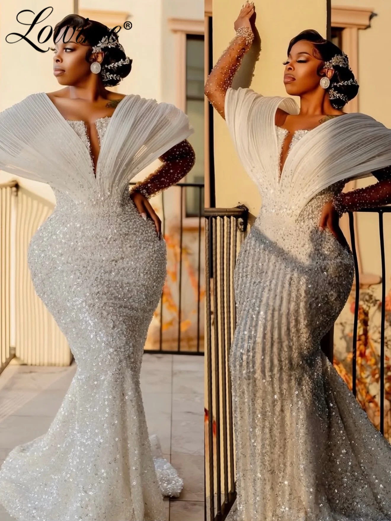 

2026 African Mermaid Evening Dresses Beaded Sequin Wedding Reception Gown Customized Long Prom Party Dress Vestidos De Noche