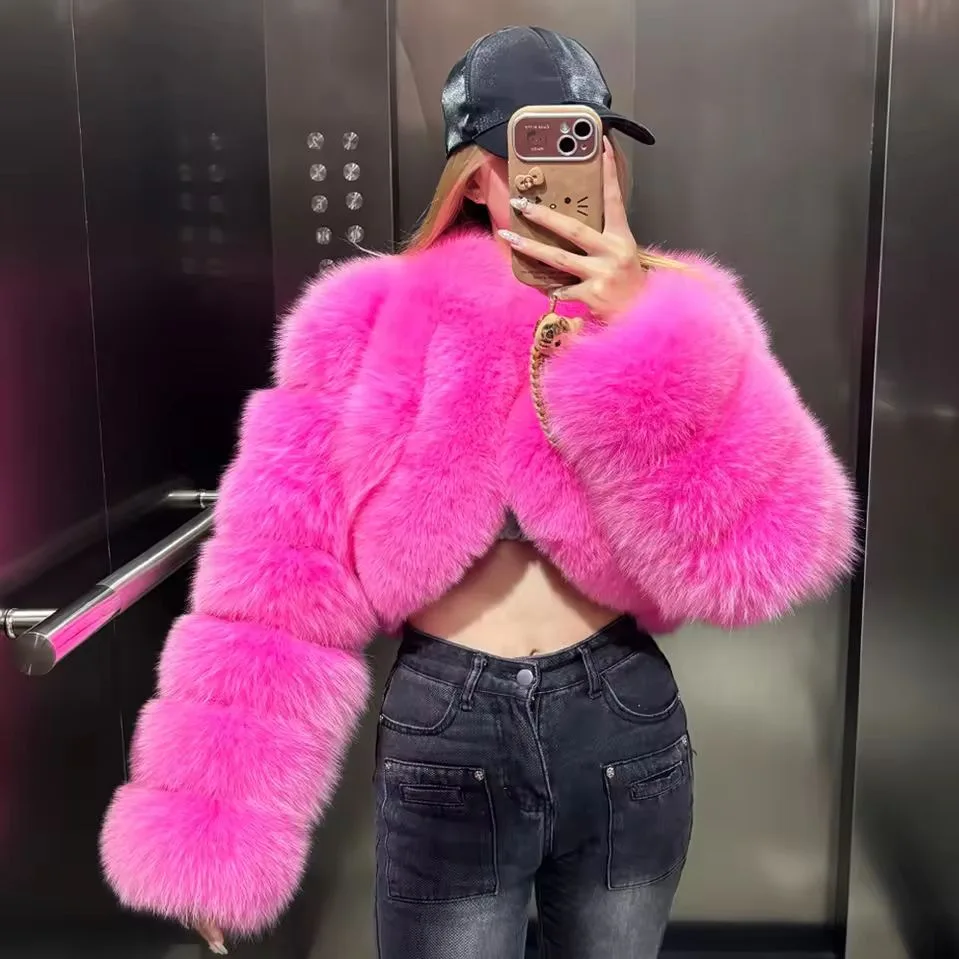 معاطف دافئة من الفرو الصناعي معاطف قصيرة للنساء فضفاضة بياقة دائرية وأكمام طويلة مغطاة بأزرار مستقيمة للعمل Y2k غير رسمية لخريف وشتاء 2025 #6