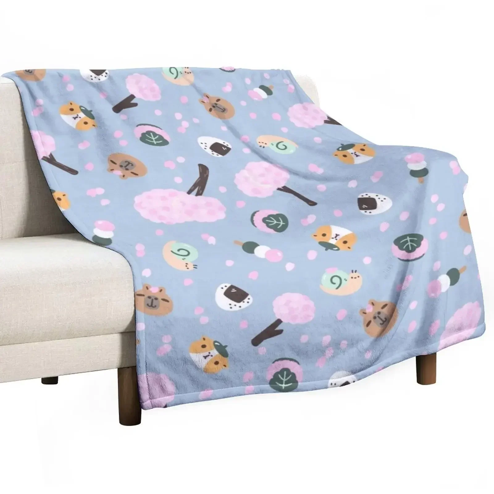 Bubu and Moonch Sakura Season Pattern Throw Blanket Loose Soft Beds Blankets