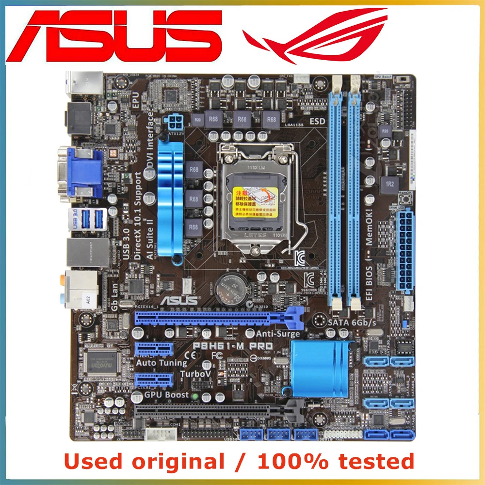 Placa-mãe para ASUS, Desktop Mainboard para Intel H61, P8H61, PCI-E 2.0, X16, LGA 1155, DDR3, 16G, SATA II, PCI-E 2.0