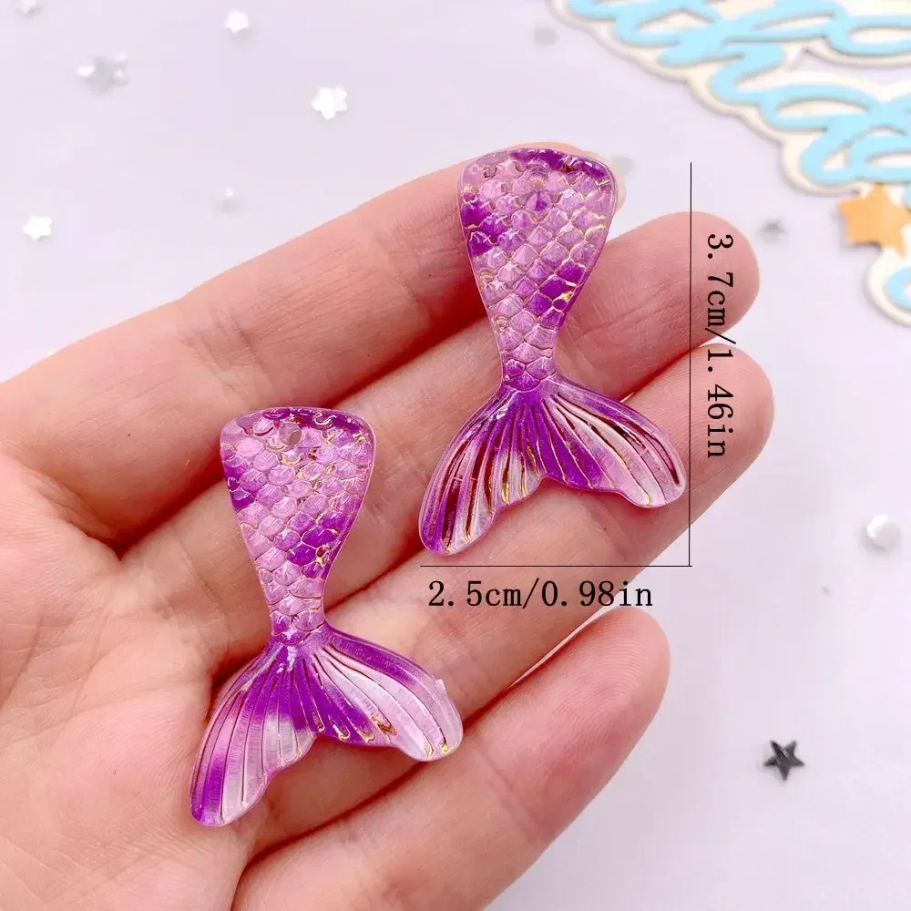 10pcs Glitter Colorful Resin Mermaid Tail Flat back Rhinestone Figurine DIY 1 Hole Decor  Art Scrapbook Jewelry Accessorie Craft