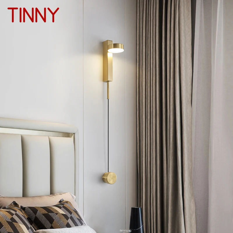 

TINNY Nordic Brass Wall Lamp LED 3 Colors Creative Simple Gold Bedside Sconce Light for Home Living Room Bedroom