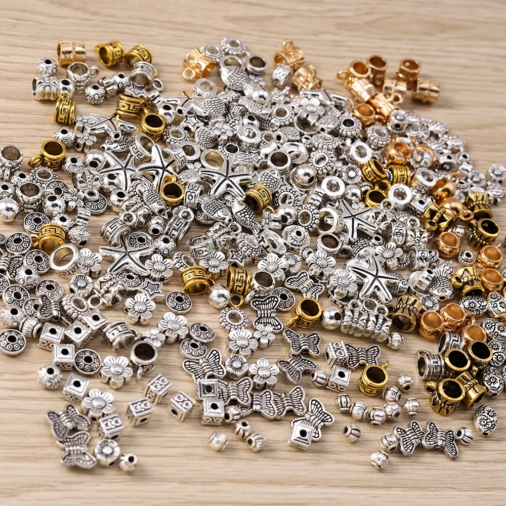 Tusember 50 Stück Antiksilberfarbene Metallperlen Tier Fisch Blume Schmetterling Charm Spacer Perlen für Schmuckherstellung DIY Armbänder – Detail 6