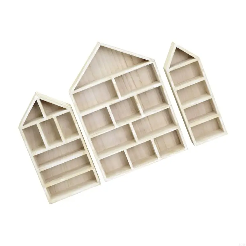 

A0KE 3pc Wooden Boxes Shelves Wall Cabinets for Displaying Mini Figures Medals