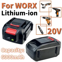 For WORX WA3525 6000mAH Li-ion Battery New For WORX WA3520 20V Replacement For WORX WA3511 WA3512 WA3522 WA3575 Model Battery