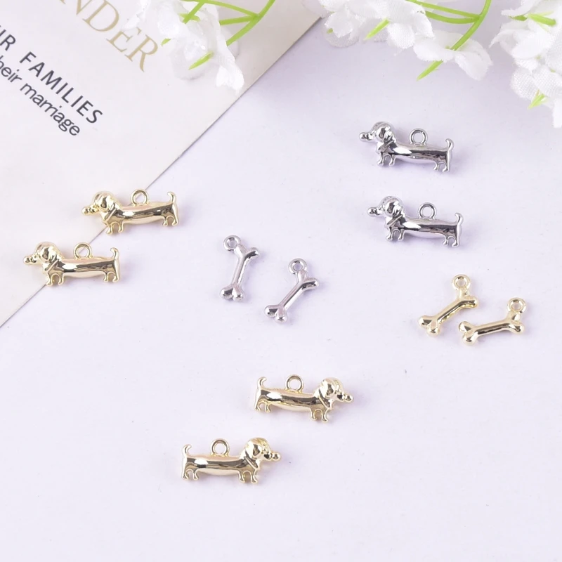 10pcs Puppies and Bones Alloy Charms  for Earring Keychain DIY Decoration Fashion Jewelry Accessories