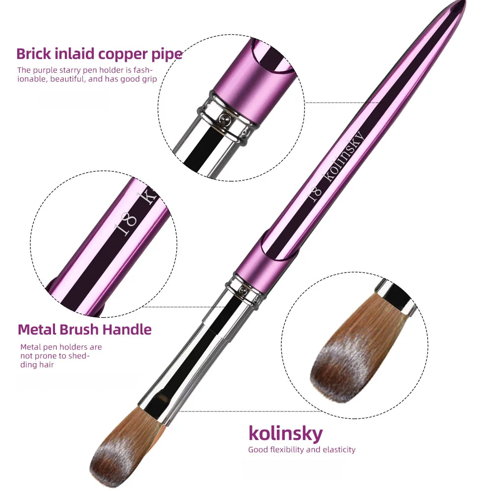 Sweet-Z 100% Kolinsky Acrylic Nail Brush Size 2-18 Pink Purple Copper Metal Handle High Quality Drawing Brush for Acrylic Powder