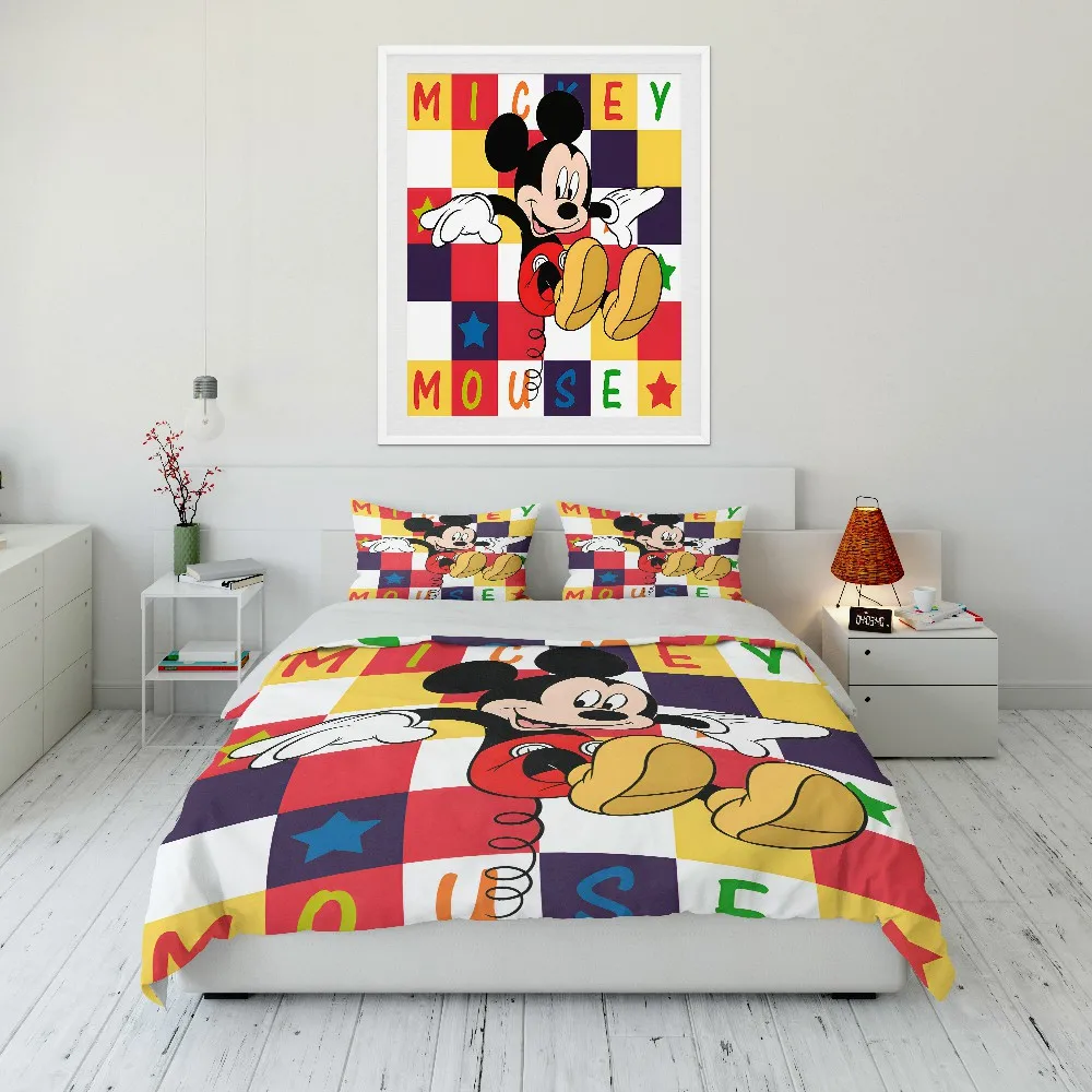 Disney Mickey Mouse Printed 3PC Bedding Set Duvet Cover 1 Duvet Cover 2 Pillowcases Adult and Children Bedding Set Luxury Gifts