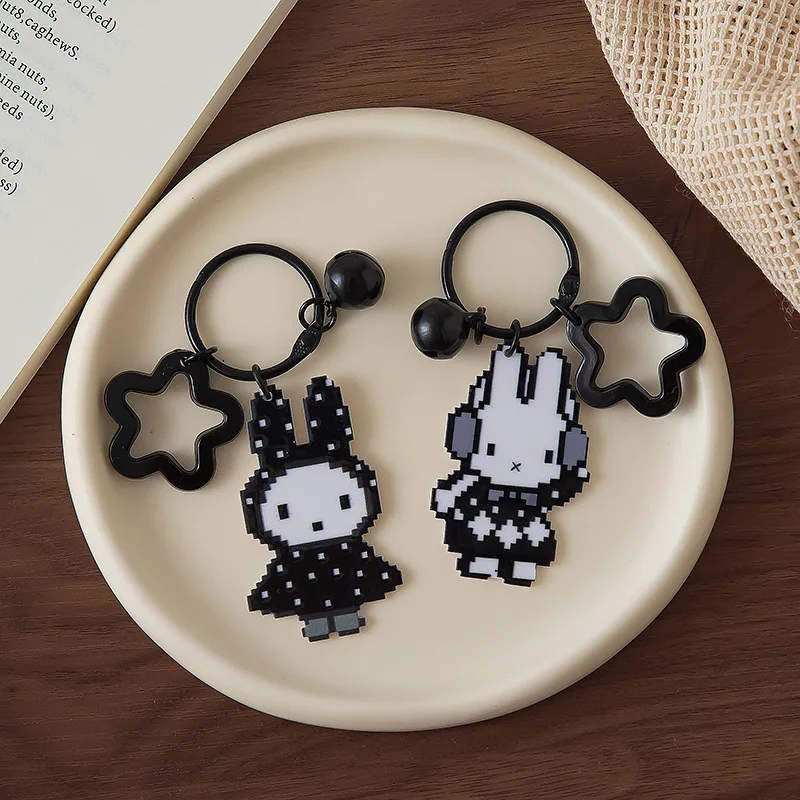 Miffy Cartoon Cute Y2K Sweet Cool Style Polka Dot Pixel Style Keychain Creative Kawaii Charm Student Backpack Decoration Gift