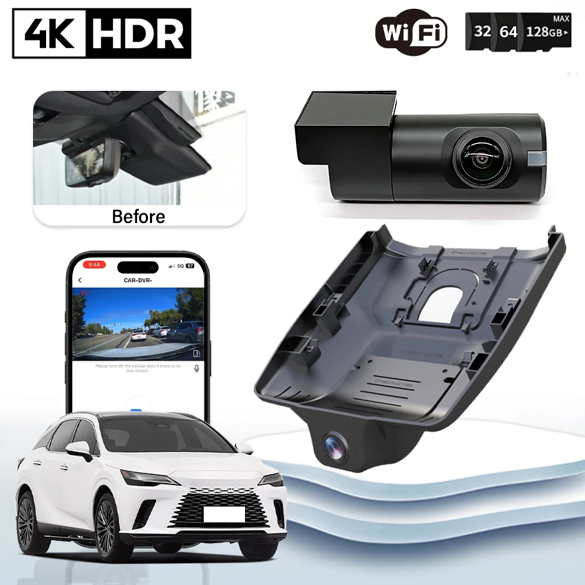 

Видеорегистратор 4K Plug and Play для Lexus RX AL20 RX350 RX450h RX500H RX350H 2017-2026 с управлением через приложение и Wi-Fi, ночное видение
