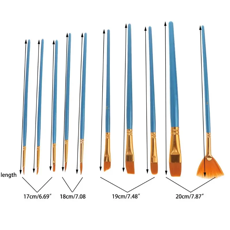 10 szt. Pędzel akrylowy Nylonowe włosy akwarelowe Flabellum Spiczasta końcówka Zestaw artystów