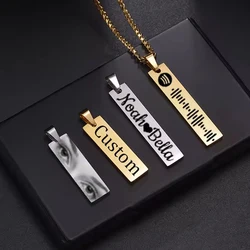 Personalized Stainless Steel Custom Engraved Name Rectangle Necklace For Men Pendant Laser Carve DIY Jewelry Gifts Wholesale