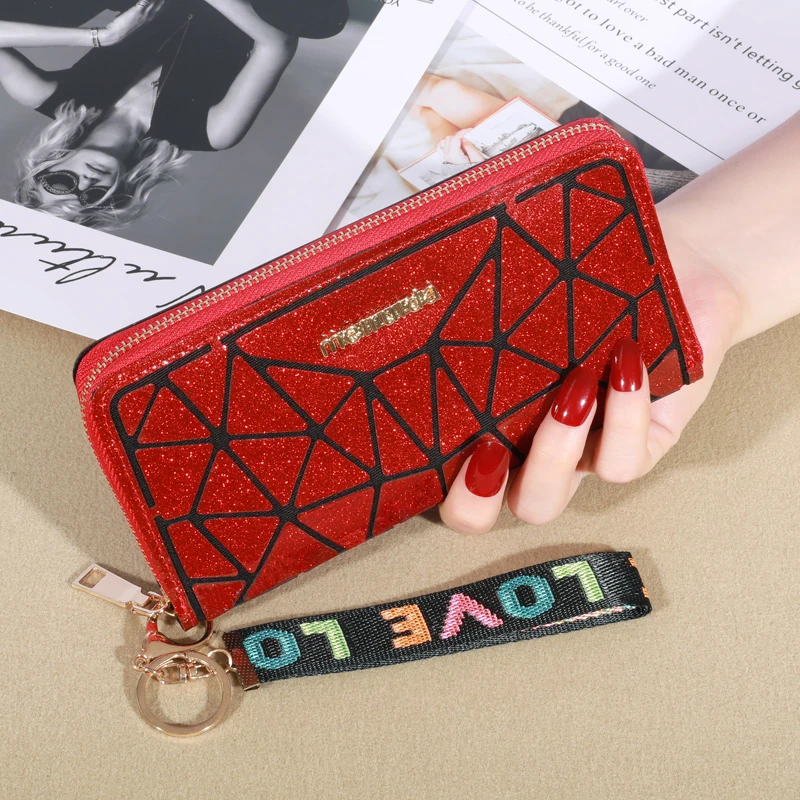 Women's Wallet Keychain Handheld Bag Multi Card Card Card Bag Brilliant Fashion Lingge Phone Bag Women's New Long Zero Wallet