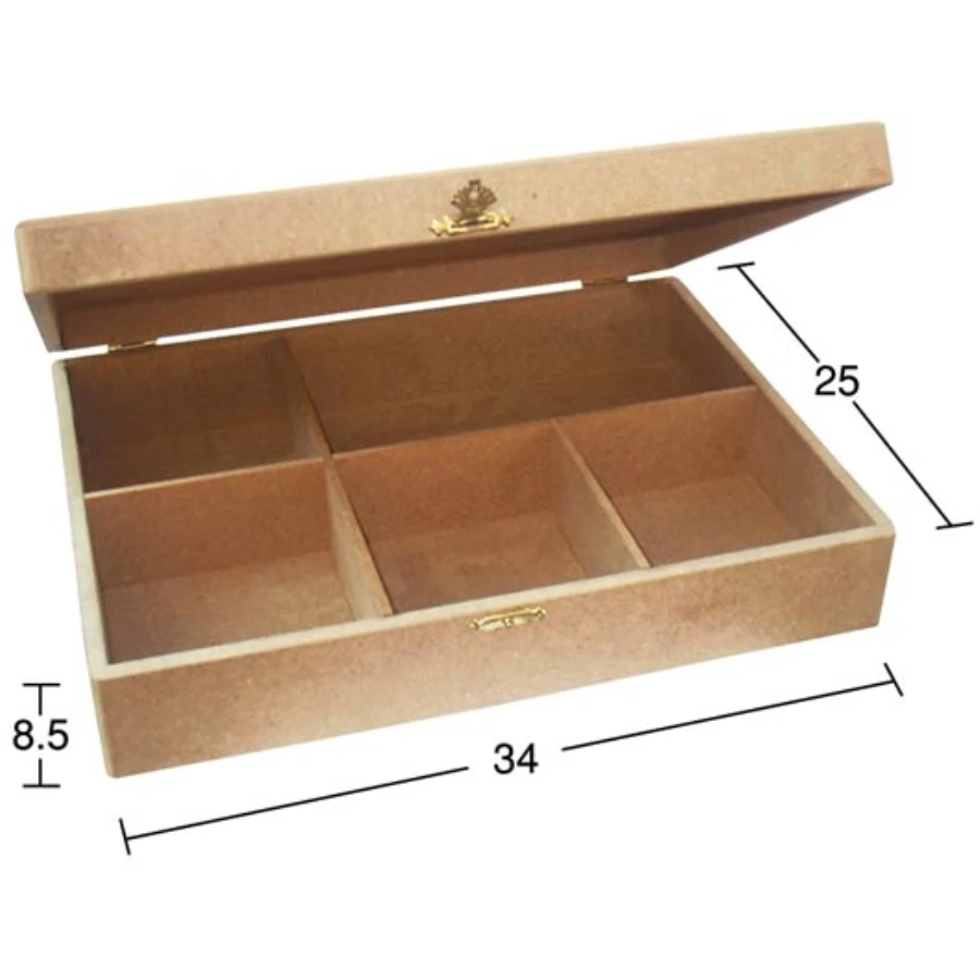 KU241 5 Compartments Sewing Box, Raw Wood Mdf Box