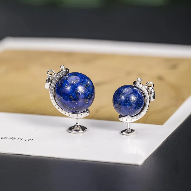 925 silver lapis lazuli globe pendant, rotating round ball temperament, couple necklace, birthday gift for boyfriend A146
