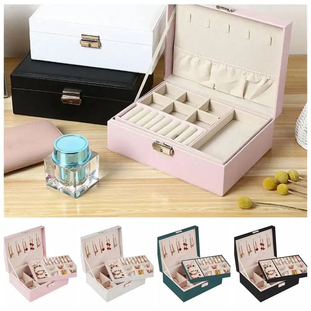 

Jewelry Display Double Layer Jewelry Box Ornaments Case Storage Earring Holder Displays Box Packaging PU Leather
