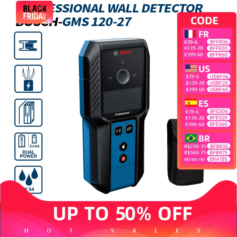 BOSCH GMS 120-27 Professional Wall Scanners Multifunction Display Wall Scanner Rebar/Pipe/Wood/Wire Detector Measuring Tools