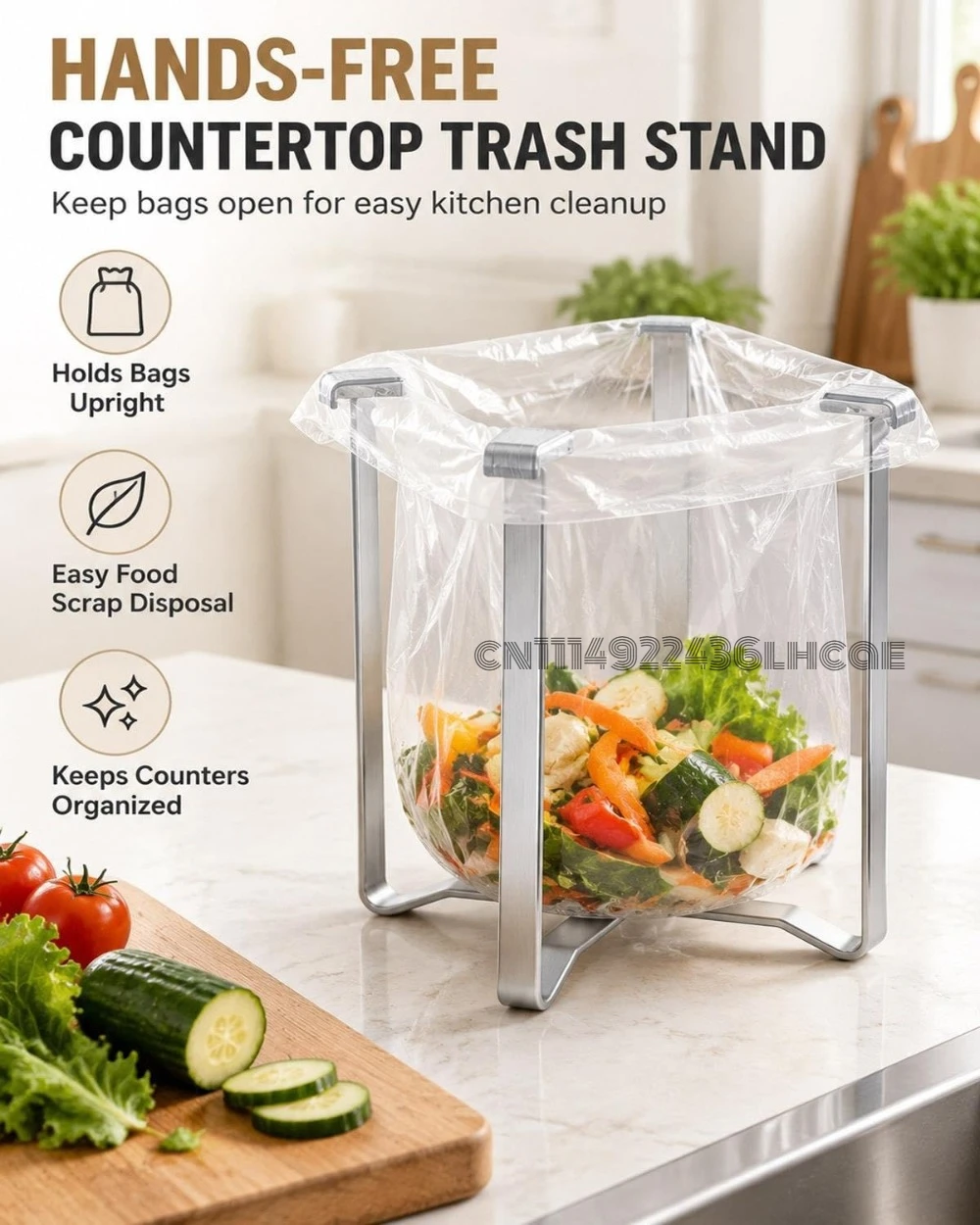 Foldable 304 Stainless Steel Trash Bag Holder,Portable Folding Garbage Rack Multi-purpose Hands-Free Filling Collapsible Stand