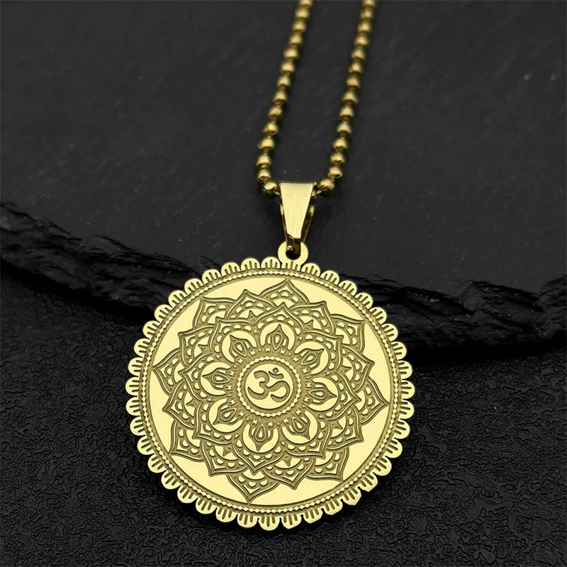 OM Yoga Lotus Flower Indian Keychain for Car Women Men Stainless Steel Gold Color Buddha Mandala Meditation Spiritual  Jewelry