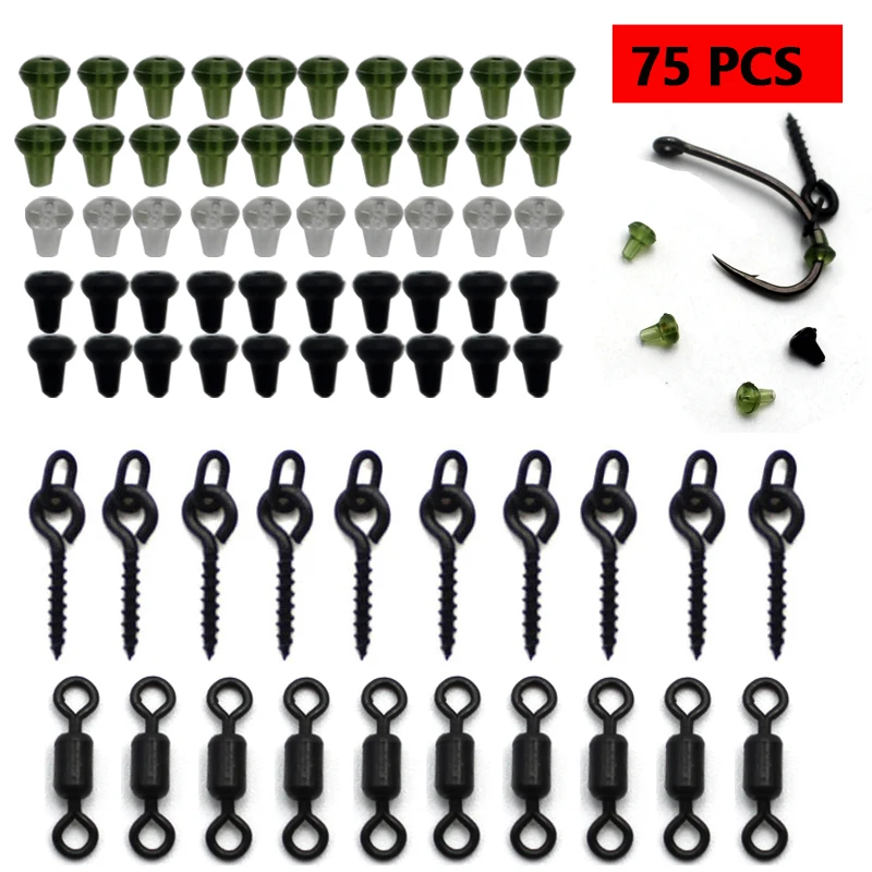 75pcs Carp Fishing Accessories Bait Screw Hook Stopper Stop Rubber Bead For Ronnie Spinner Rig Boilies Stopping Fish Tackle