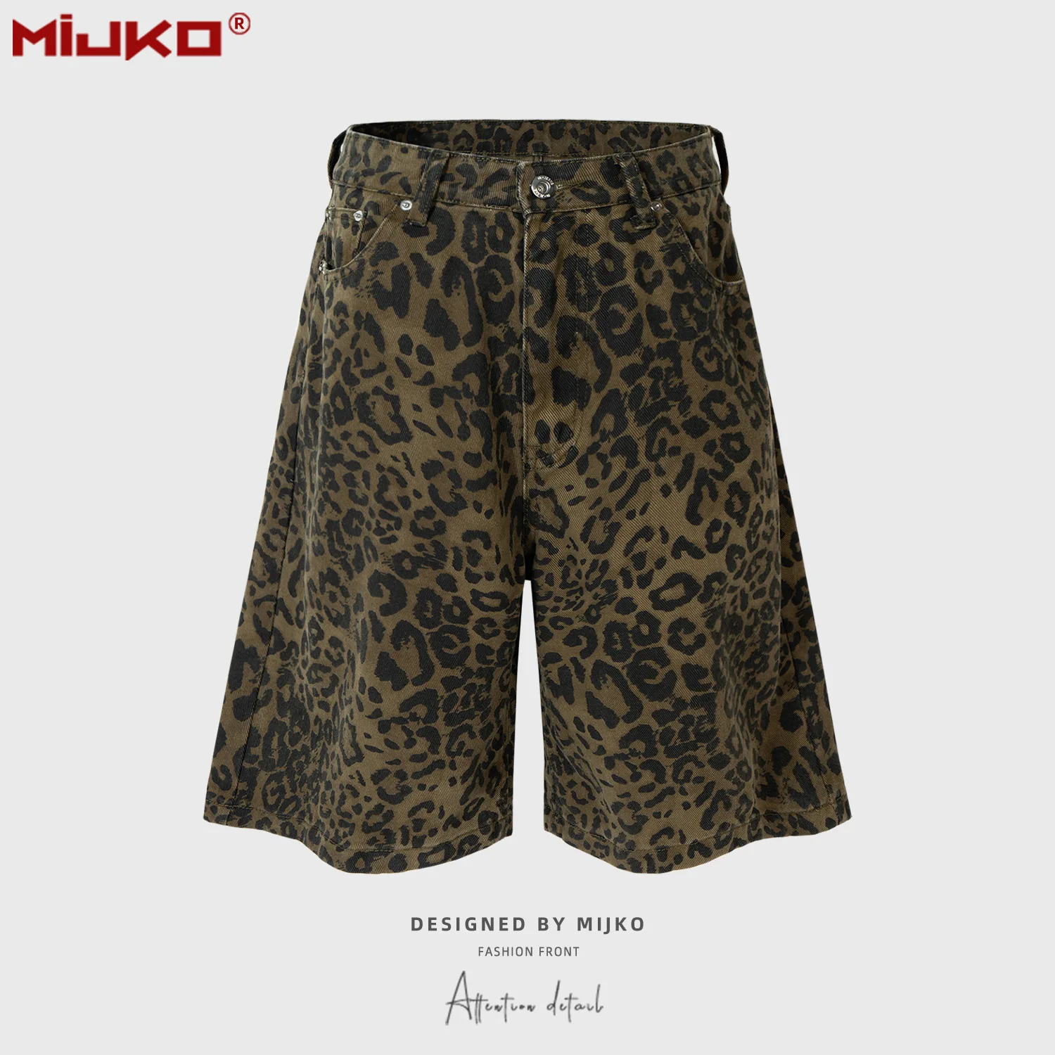

MIJKO Leopard Denim Shorts Men Vintage Loose Jeans Shorts 2025 Summer Streetwear Hip Hop Shorts