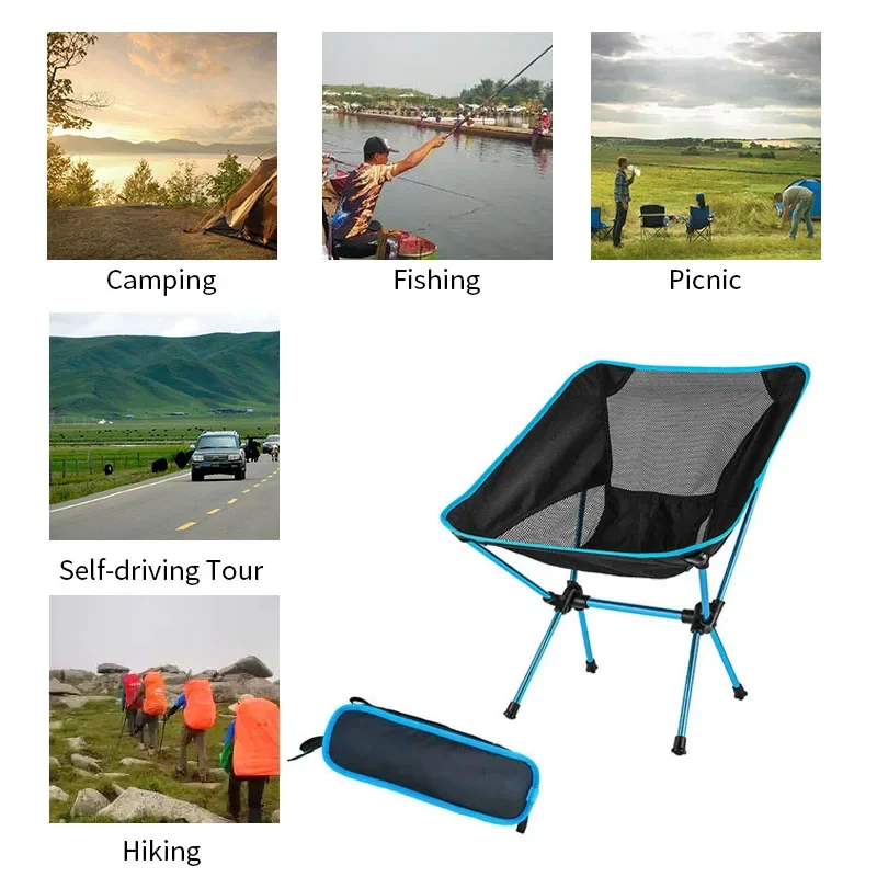 Silla plegable portátil desmontable con forma de luna, silla ultraligera para acampar al aire libre, playa, pesca, viajes, senderismo, Picnic,