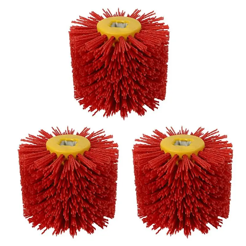 AB33-3X Red Abrasive Wire Drum Brushes Deburring Polishing Buffing Wheel For Furniture Wood Angle Grinder Adapter