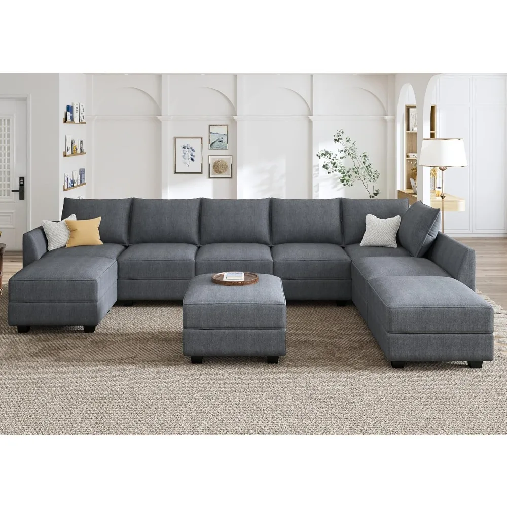 Modular Sectional Sofa with Storage Reversible Couch Ottomans U Shaped for Living Room, Bluish Grey