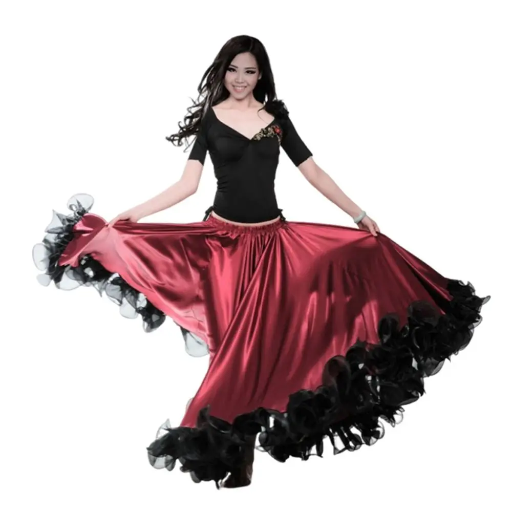 Fashion Smooth Spanish Flamenco Skirt Polyester Big Swing Large Swing Skirt Ballroom Dance Party Paso Doble Dance Dress Women