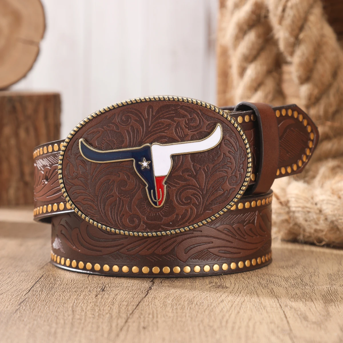 1pc Western Cowboy Style Belt - Suitable for Both Men and Women. Western Buckle PU Embossed Belt. Perfect for Pairing with Jeans