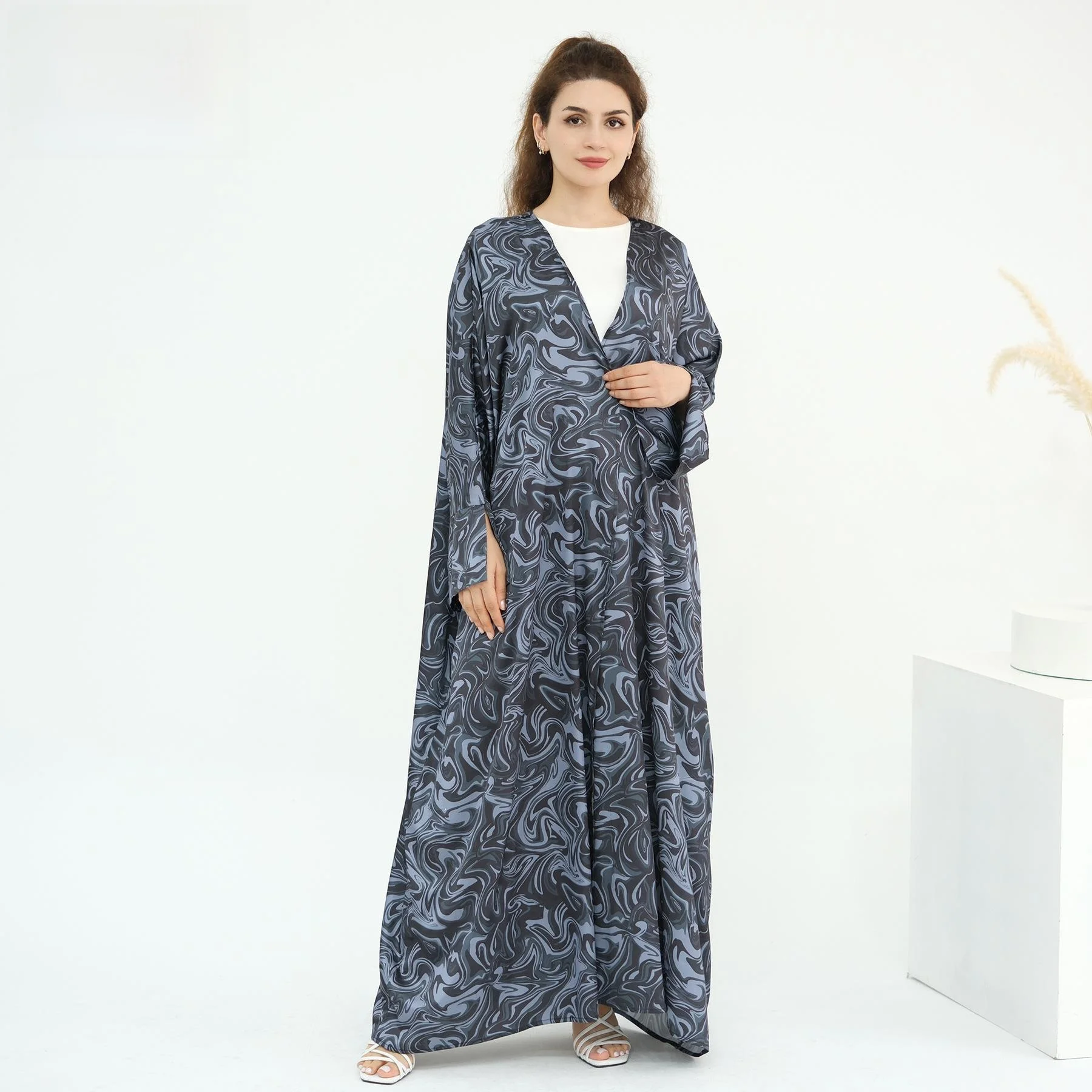 

Lo Pure Beau Floral Print Dr Ankle-Length Waist-Cinched Open Cardigan LR976 Long Sve Autumn Faion China Made