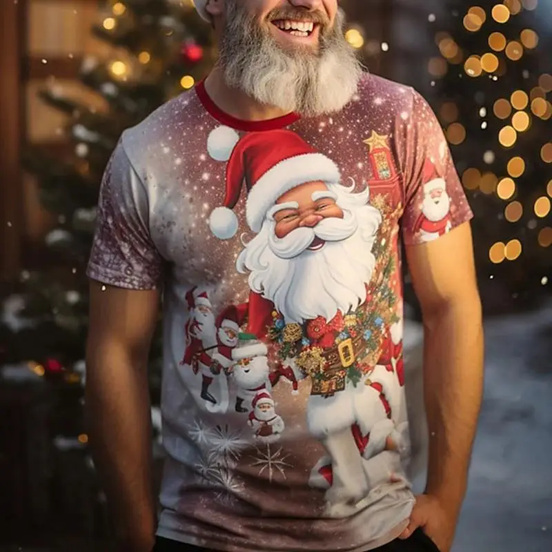 

Мужская футболка с 3D принтом Санта-Клауса, мужские топы, повседневная простая футболка с коротким рукавом, летняя футболка с круглым вырезом, мужская одежда