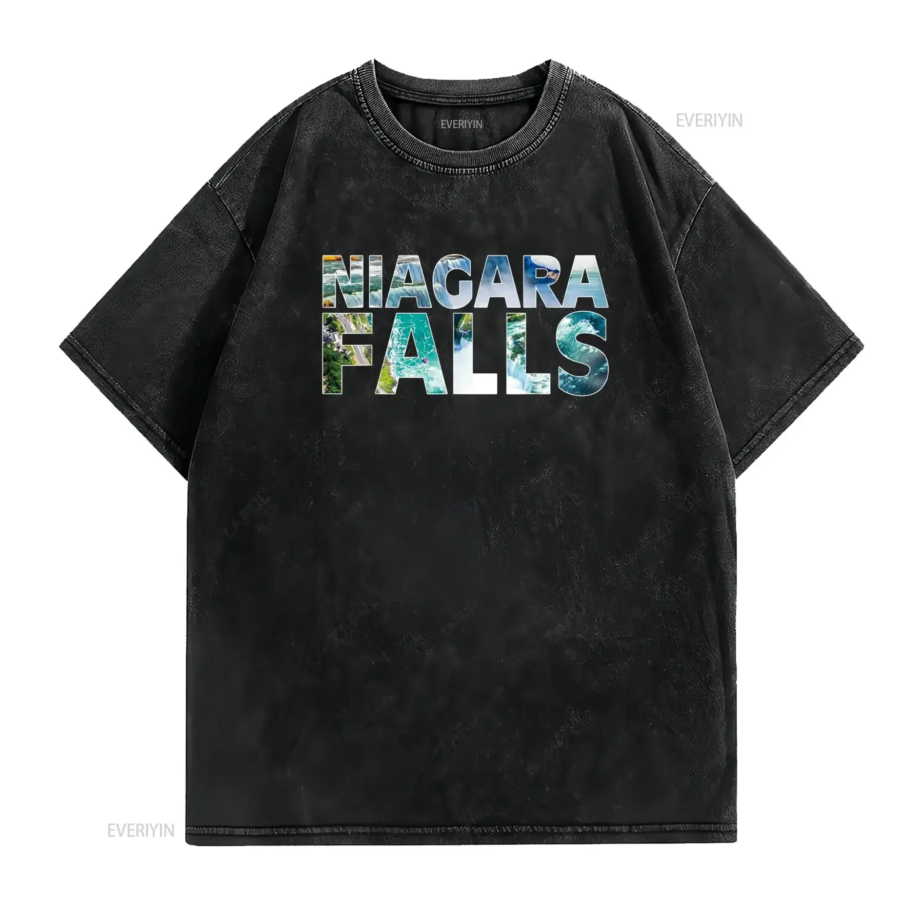 Niagara Falls Waterfall Souvenir New York T Shirt Black Small vintage Washed designer clothes Breathable Casual Slightly homme