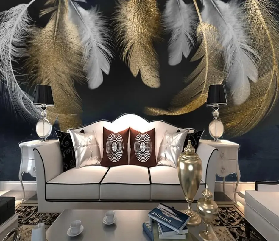 Customized Mural HD Feather Southeast Asian plants Wallpaper Home Decoration Leaf Feather Decoration Painting Wall Stickers