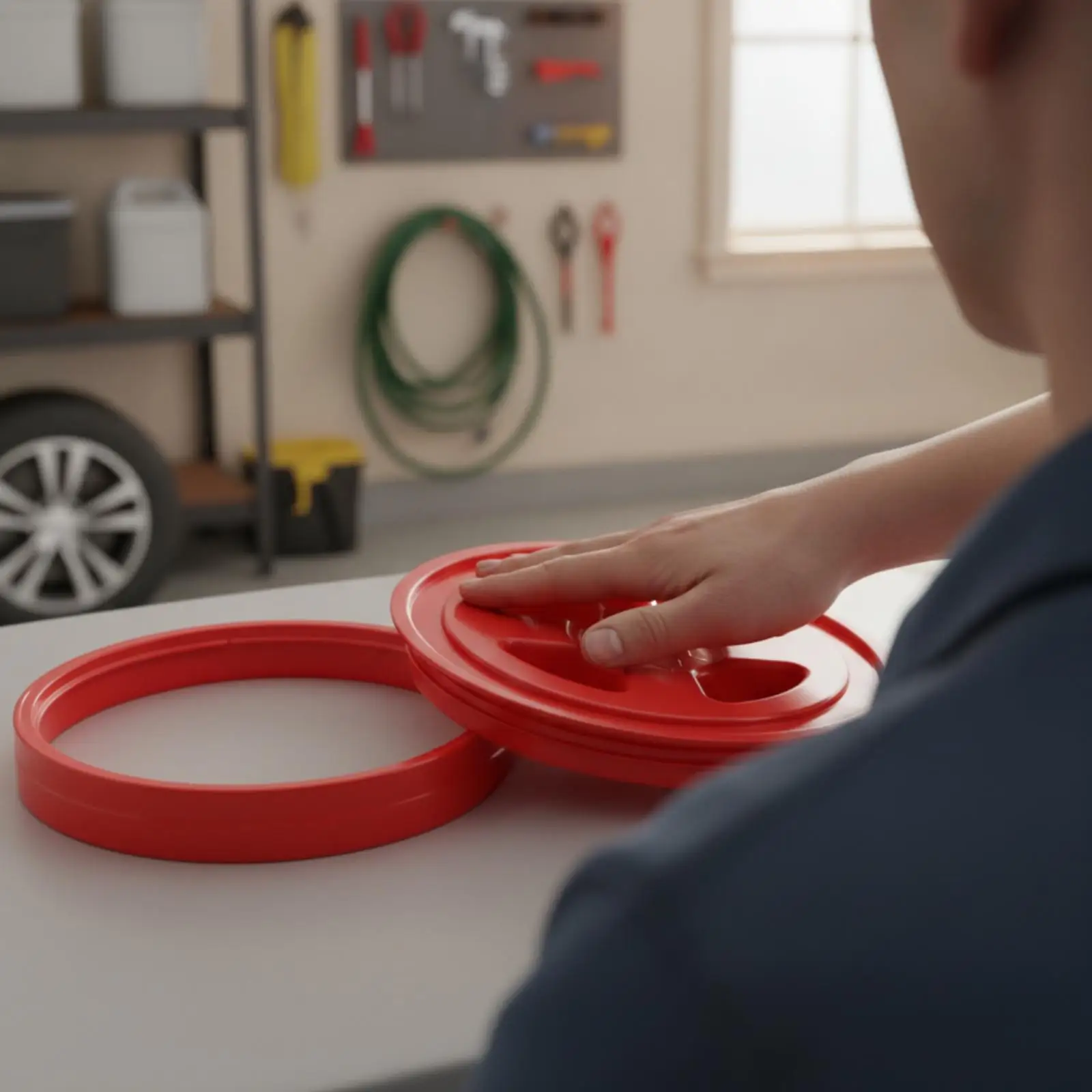 Round PP Plastic Container Lid Textured Container Lid with Retaining Loop Round Plastic Pail Cover Secure Fit Reusable
