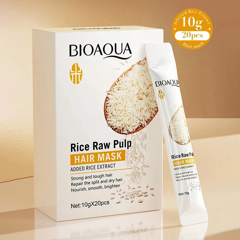 Mascarillas de pulpa de arroz para reparar el cabello dañado, mejora el encrespado, se vuelve suave y liso, pulpa de arroz, hidratante, nutre el cabello, acondicionador