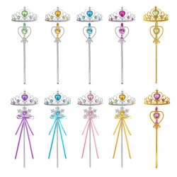 Kids Rhinestone Tiara Crown and Magic Wand with Glitter Crystal Head Hoop Jewelry Hair Accessories for Girls Teens Birthday Gift
