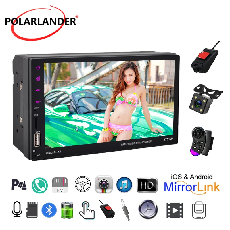 

12V 2 Din Car Stereo Bluetooth 4.0 Hands-Free Steering Wheel Control Rear View Camera Input