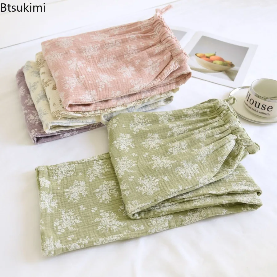 2026Casual Loose Pajama Pants for Women's  Print Design Roomwear 100% Cotton Spring Autumn Thin Style Loose-Fitting Pajama Pants