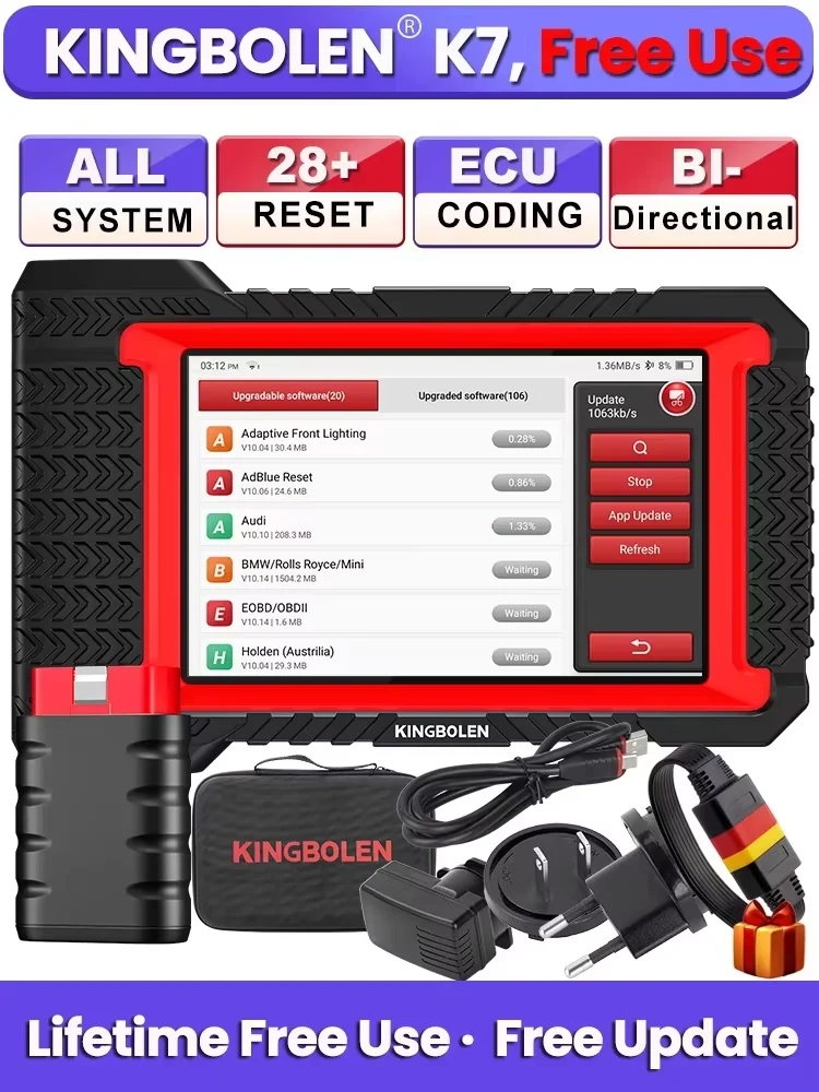 [Lebenslanges kostenloses Update] KINGBOLEN K7 OBD2 Scanner ECU-Codierung Bidirektional 28 Reset-Funktionen Diagnosegerät für alle Systeme PK THINKSCAN MAX 2
