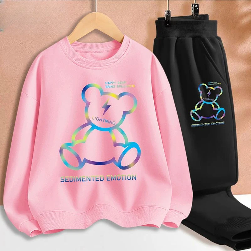 Set di vestiti per neonato autunnale felpe con orso sfumato per bambini Pullover Top e pantaloni 2 pezzi tuta per bambini tute moda per ragazze