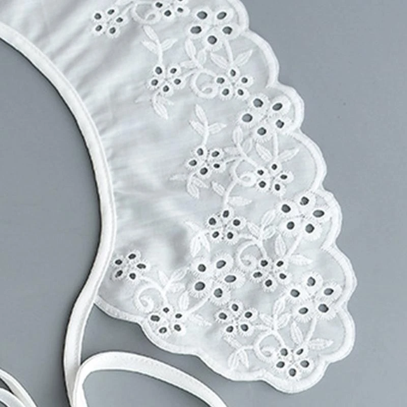 R1WE Women Sweet Girls Faux Collar Shawl Embroidery Little Floral Scalloped Mini