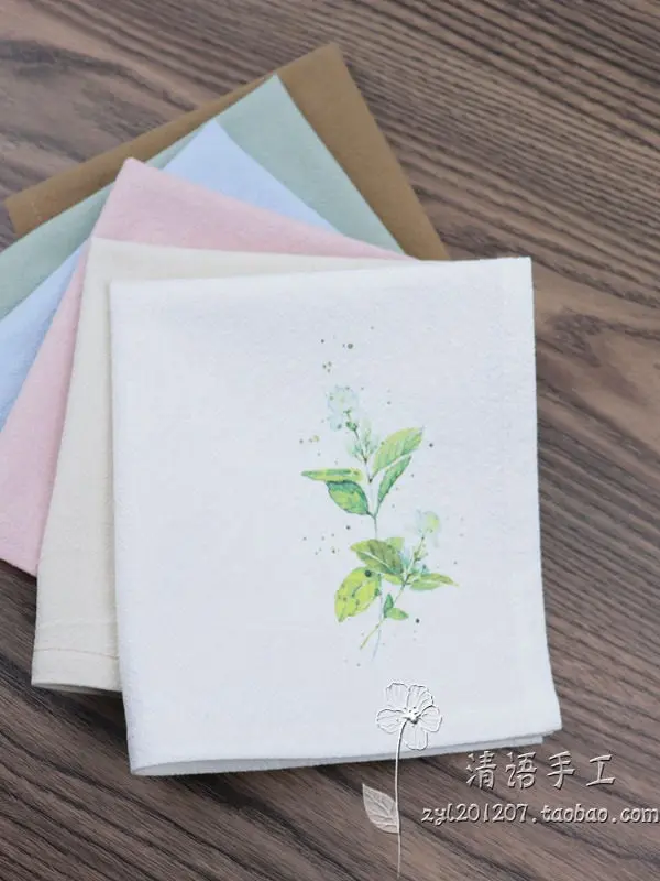 Chinese Style Jasmine Printed Pure Cotton Handkerchief Customizable Name Soft Absorbent Portable Ladies Daily Use Washable Hanky