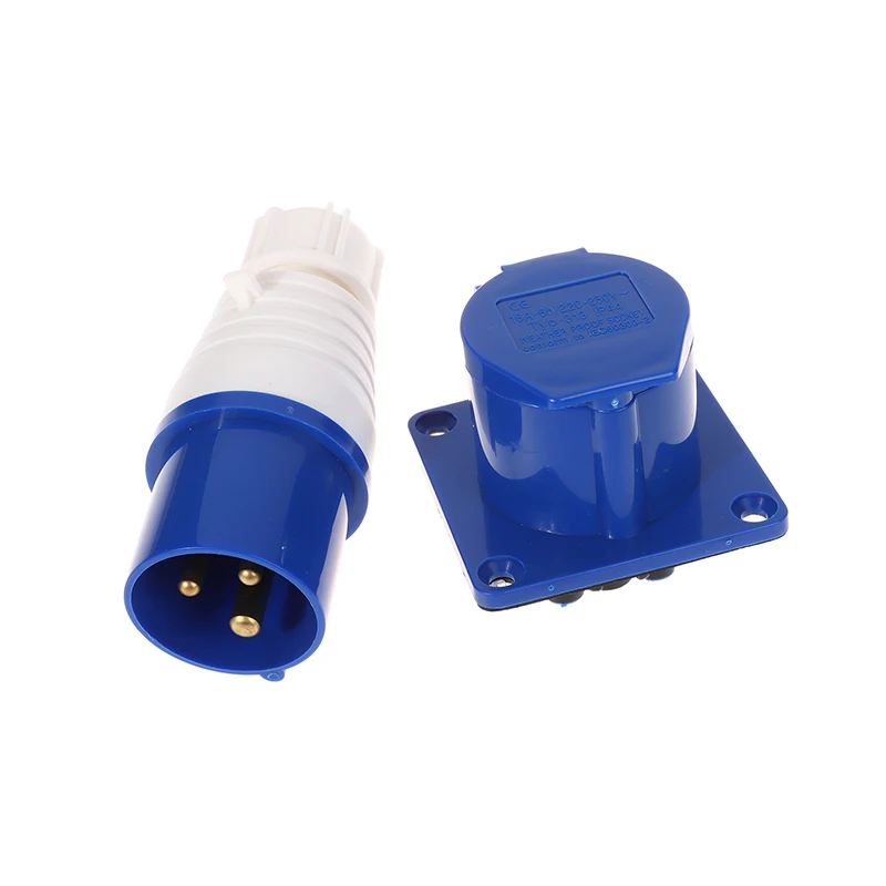 Enchufes impermeables industriales de 3 pines, conector macho/hembra, 220V, 16A, IP44, 2P, para caravana, autocaravana, remolque, camión, yate