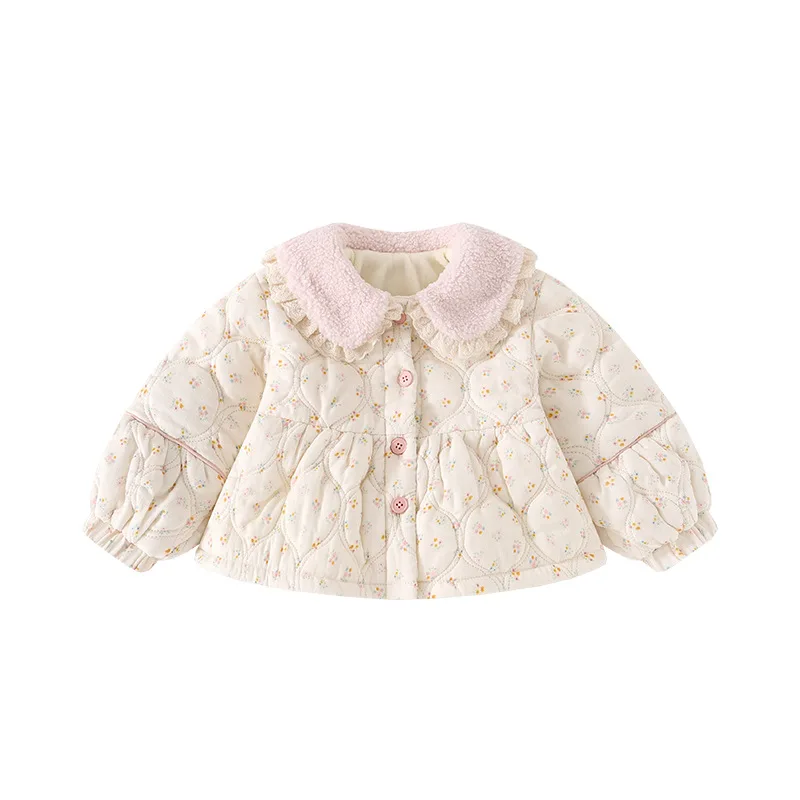 ملابس خارجية للفتيات لخريف وشتاء 2025 سترة جديدة أنيقة من الدانتيل مع طية صدر السترة للدفء والحلاوة واللطيفة ملابس يومية