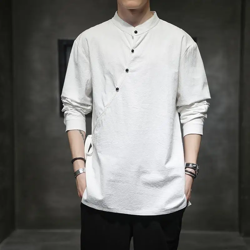 

Spring Harajuku Stand Collar Cotton Linen Zen Clothes Chinese Style Tang Suit Shirt Retro Casual Men's Clothing Plus Size M-5xl