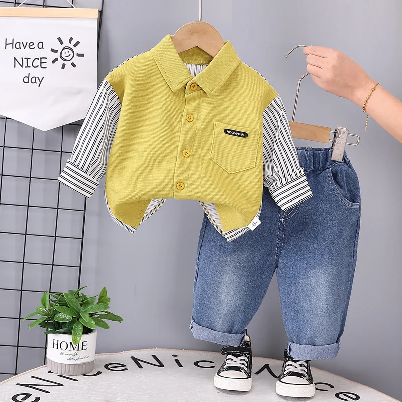 

Toddler Spring Outfits 2024 New Designer Baby Boy Clothes 1 To 2 Years Fashion Striped Long Sleeve Shirts Pants Kids Boys Suit